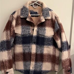 Abercrombie & Fitch Fleece Jacket in Cream and Brown